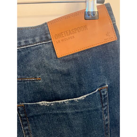 One Teaspoon Le Wolves Mid Length Denim Short 28 Indigo Wash Distressed Beachy - Picture 8 of 10